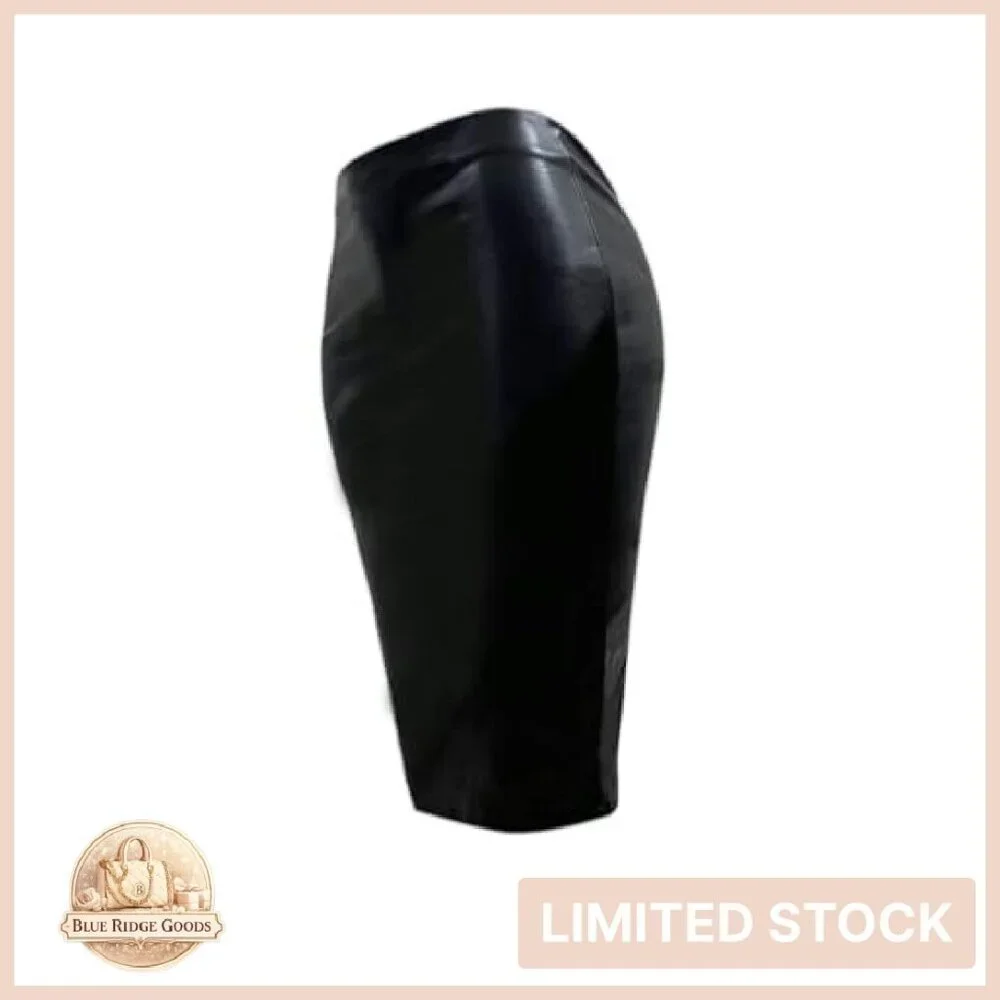 Faux Leather Pencil Skirt High Waist Midi Chic Elegant Work Wear